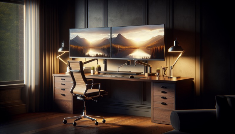 Ergotron LX Dual Premium-Doppelmonitorarm im professionellen Homeoffice