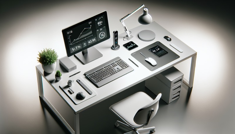 Ergonomischer Arbeitsplatz mit integrierten Sensoren von oben